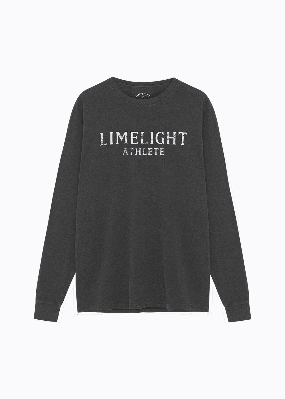 라임라잇 어패럴(LIMELIGHT APPAREL) 애슬릿 로고 피그먼트 롱 슬리브 티셔츠 (블랙/화이트)