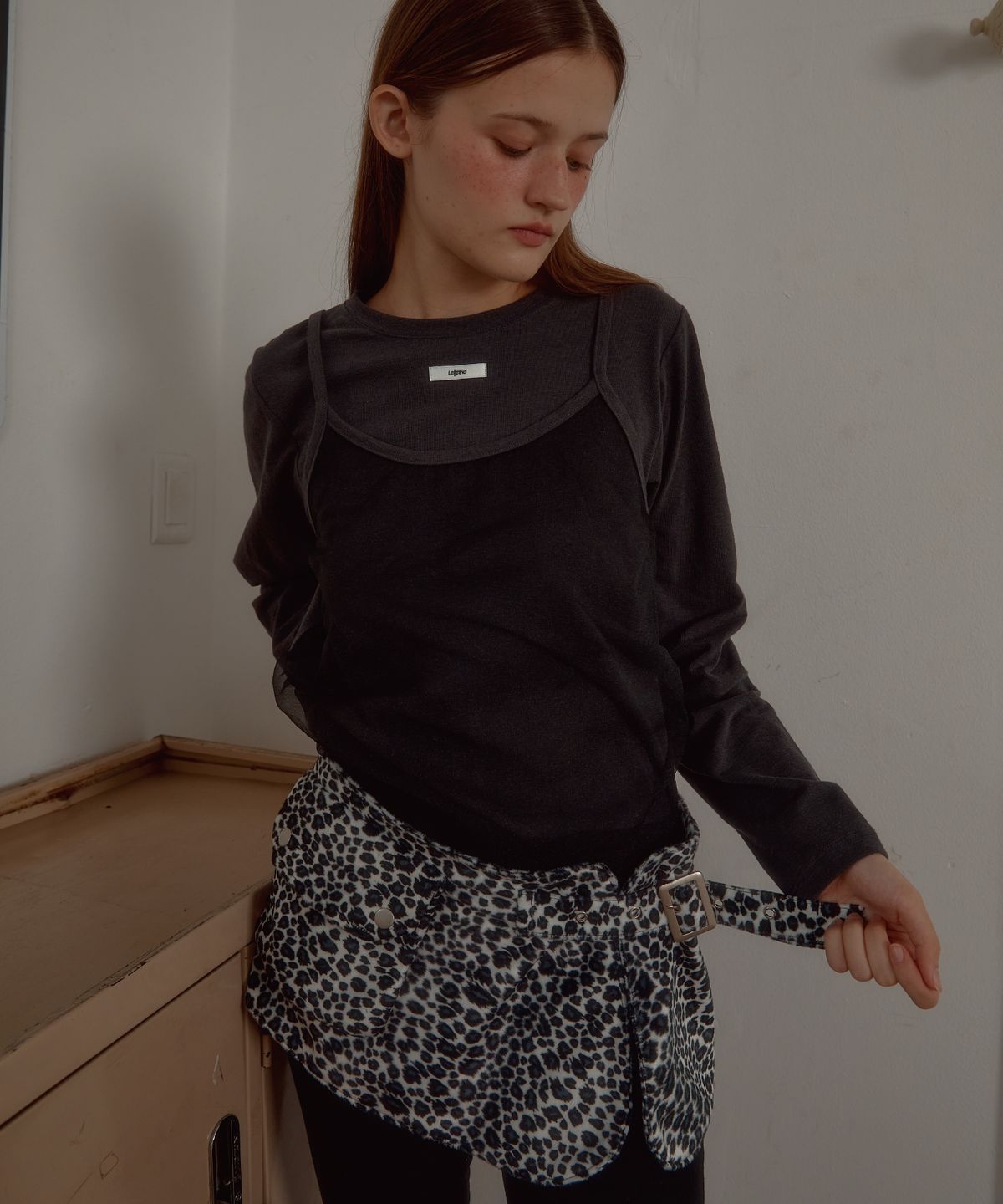 레터리(LETERIE) LEOPARD BELT WRAP SKIRT_IVORY