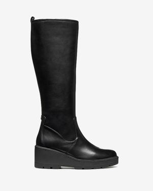 미에레일 여성 웨지 힐 롱 부츠-블랙