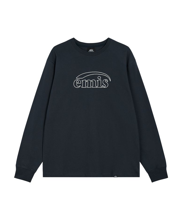 LONG SLEEVE CHAIN STITCH T-SHIRT-NAVY
