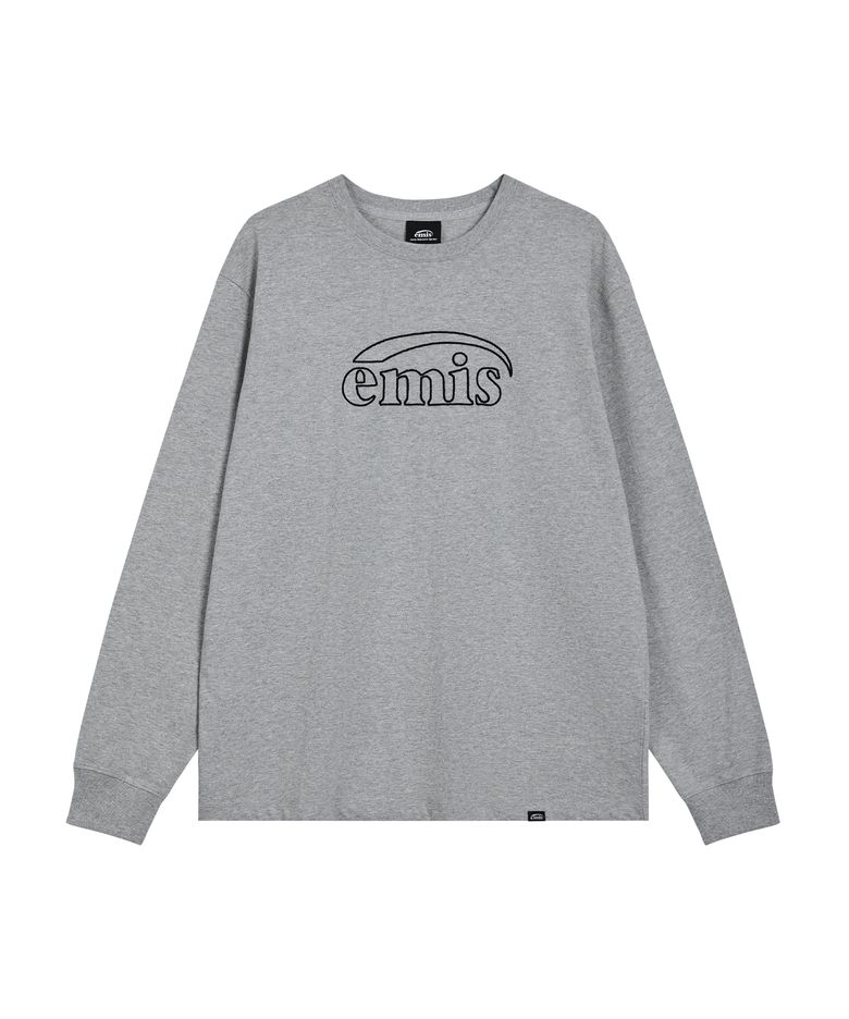 LONG SLEEVE CHAIN STITCH T-SHIRT-MELANGE GRAY