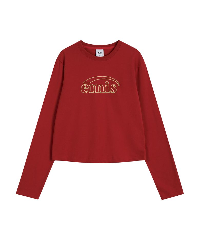(W) LONG SLEEVE CHAIN STITCH T-SHIRT-RED
