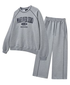 [SET] 블러링 스티치 레글런 오버핏 맨투맨 + 스티치 와이드 트레이닝팬츠 그레이