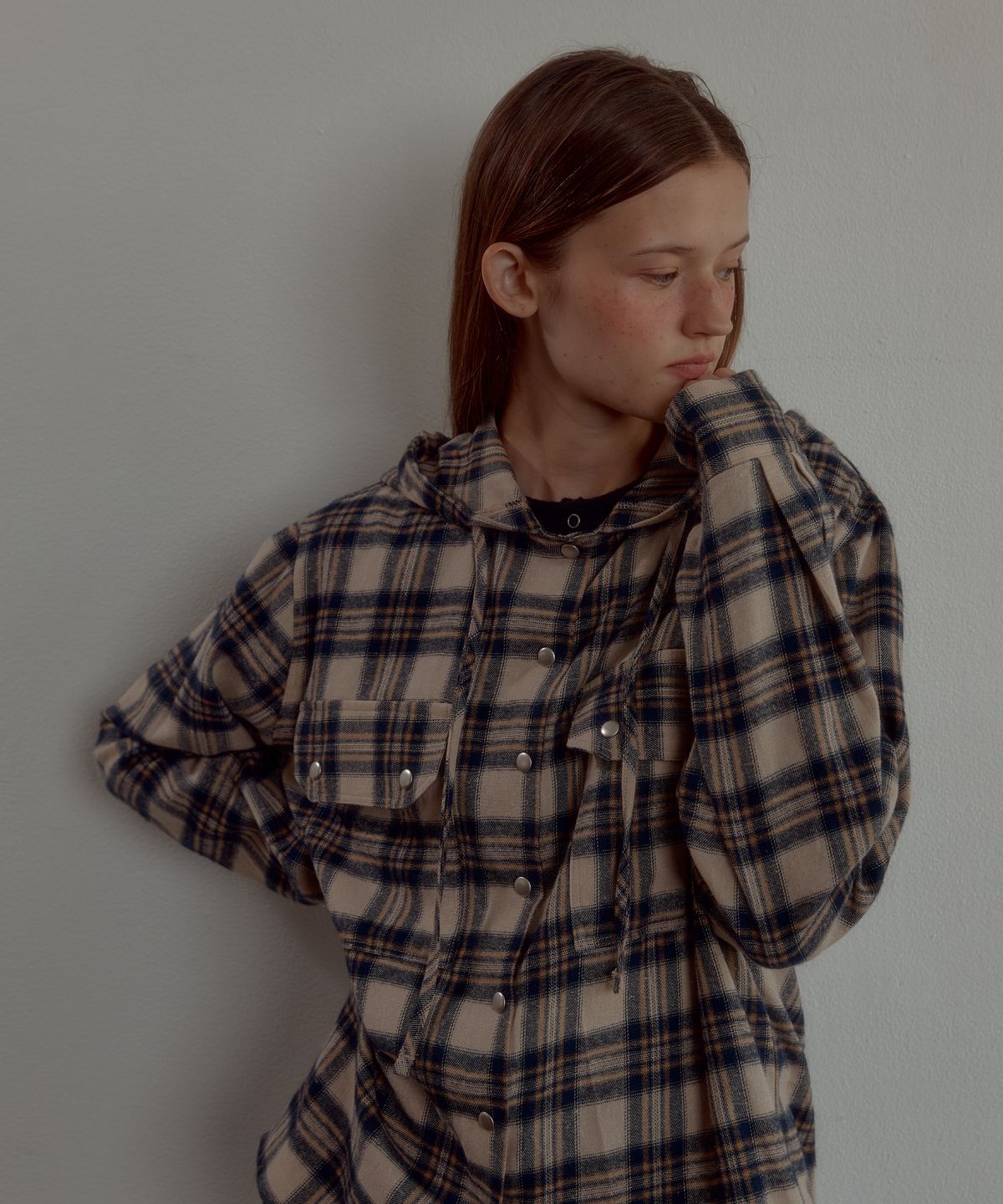 레터리(LETERIE) CHECK HOOD SHIRT_BEIGE