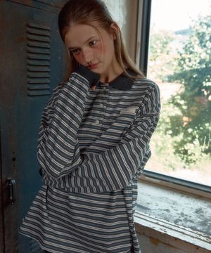 COLLAR STRIPE LONG SLEEVE_DARK GREY
