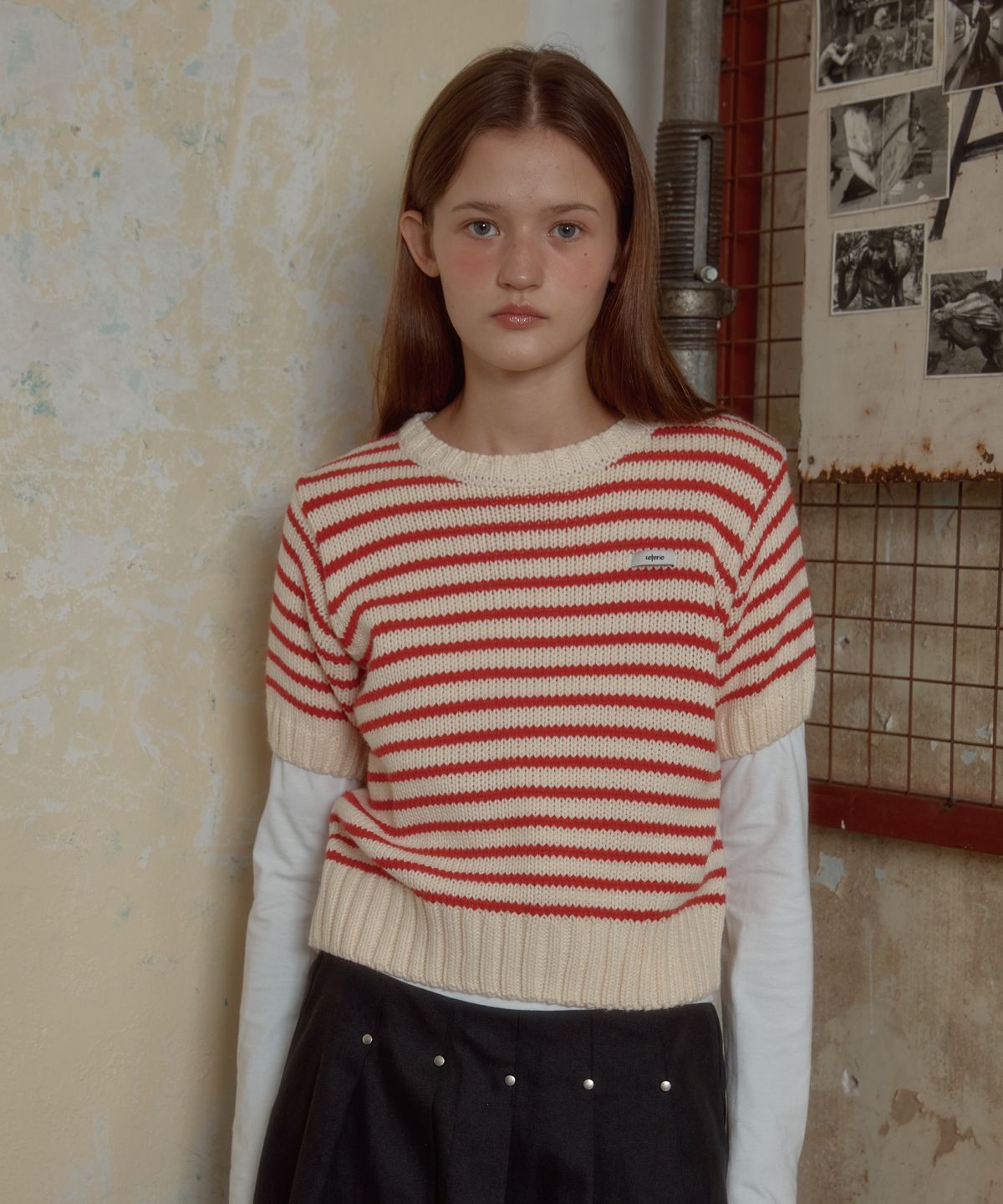레터리(LETERIE) LR STRIPE HALF KNIT_RED