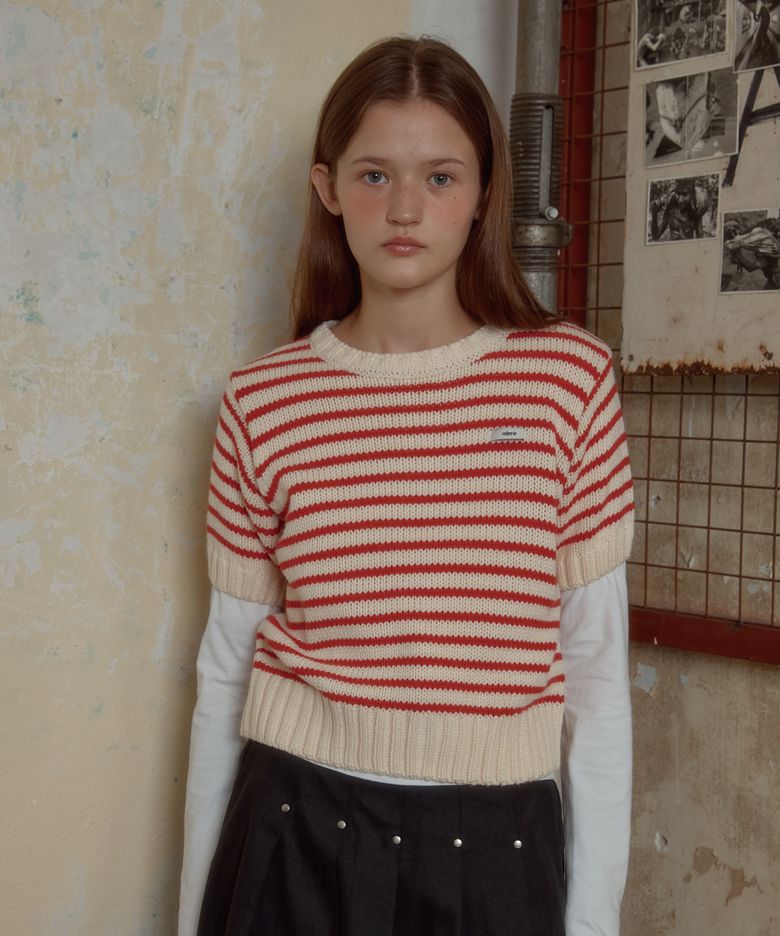 LR STRIPE HALF KNIT_RED