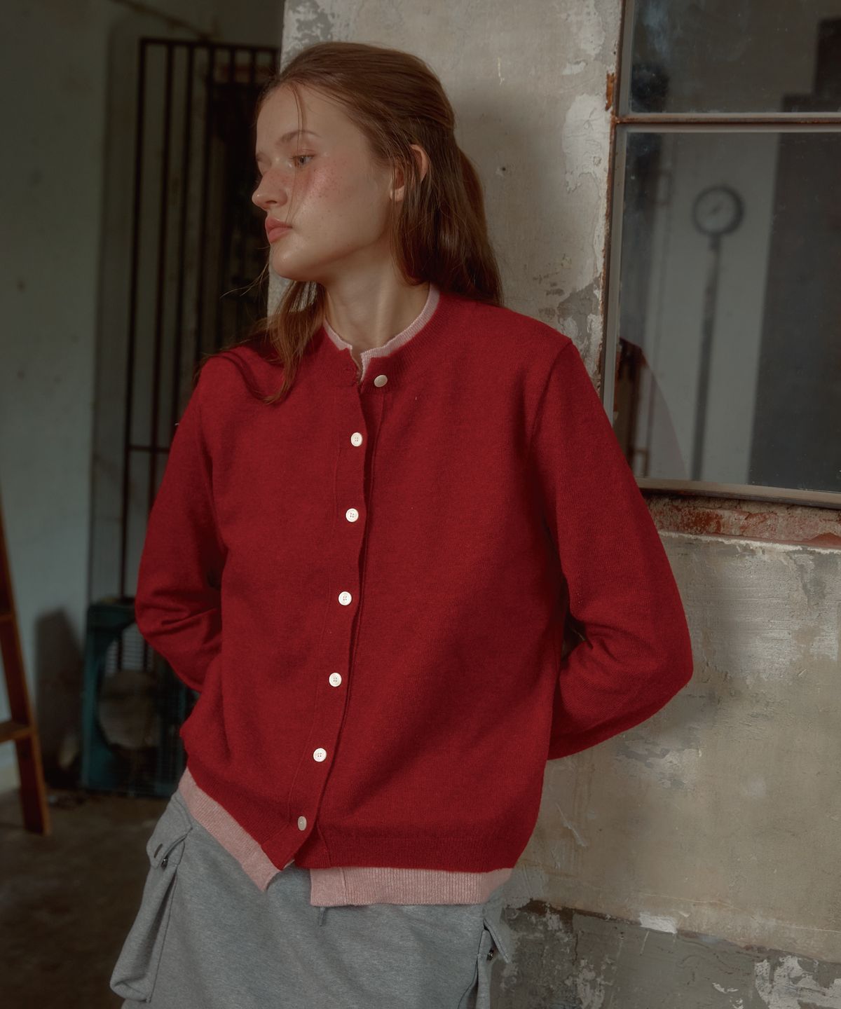 레터리(LETERIE) LR BASIC LAYERED CARDIGAN_RED&PINK