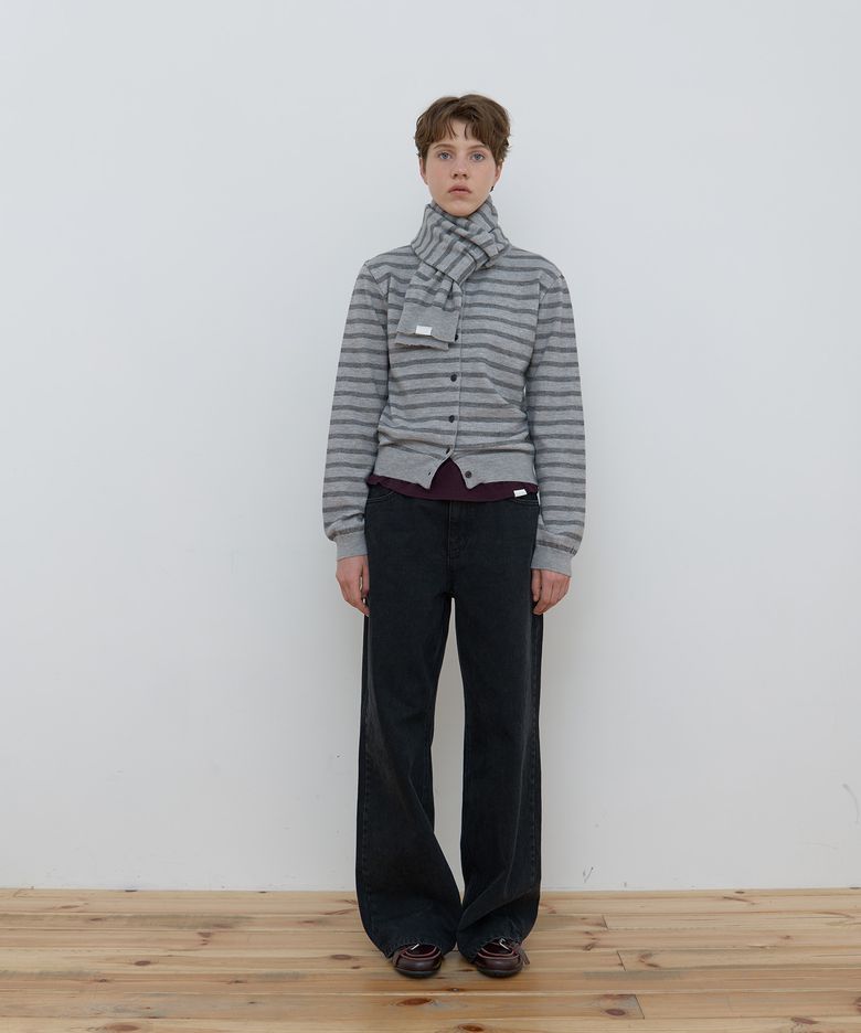 MUFFLER SET STRIPE CARDIGAN_GREY