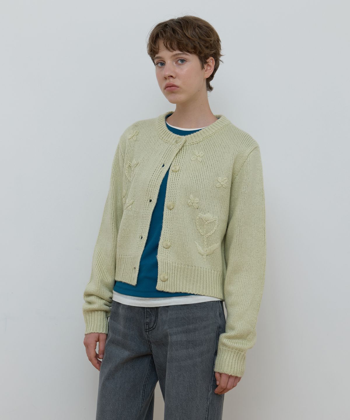 마조네(MA JOURNEE) TULIP APPLIQUE CARDIGAN_MINT