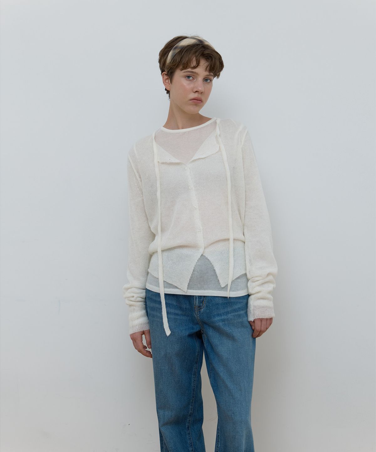 마조네(MA JOURNEE) STRING CARDIGAN_IVORY