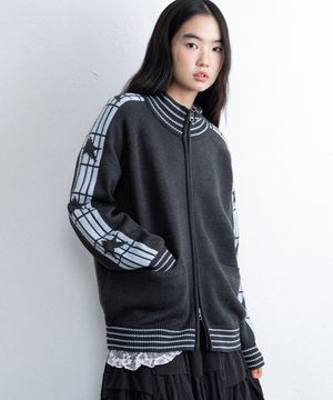 STAR TRACK KNIT ZIP UP_CHARCOAL(IK2FFMK684A)
