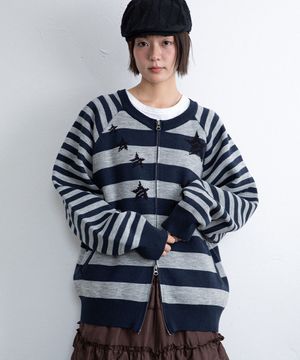 STAR STRIPE RAGLAN KNIT ZIP UP_NAVY(IK2FFMK685A)