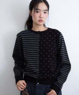 DOT STRIPE KNIT CARDIGAN_BLACK(IK2FFFK642A)