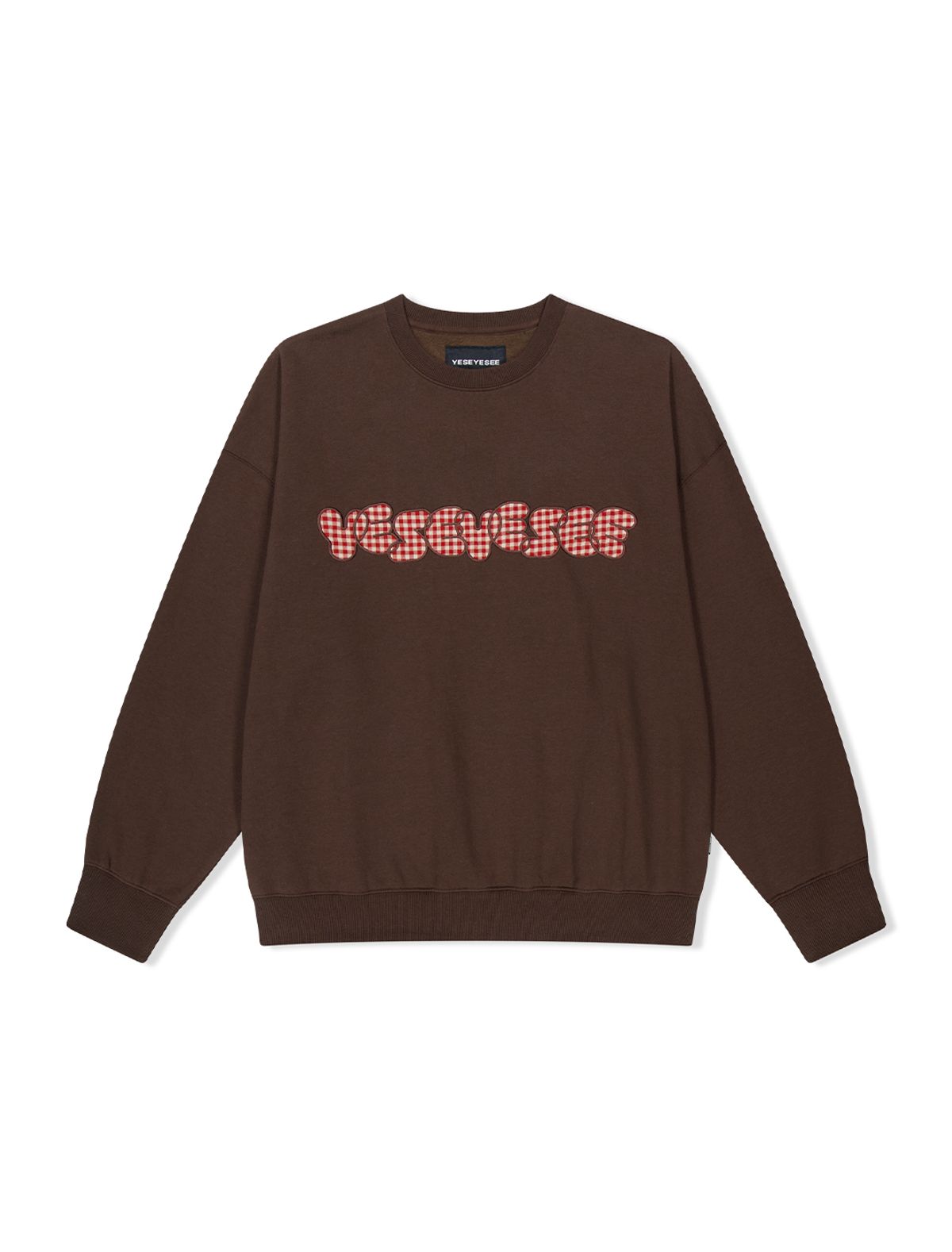 예스아이씨(YESEYESEE) Y.E.S Checkered Logo Sweatshirt Dark Brown