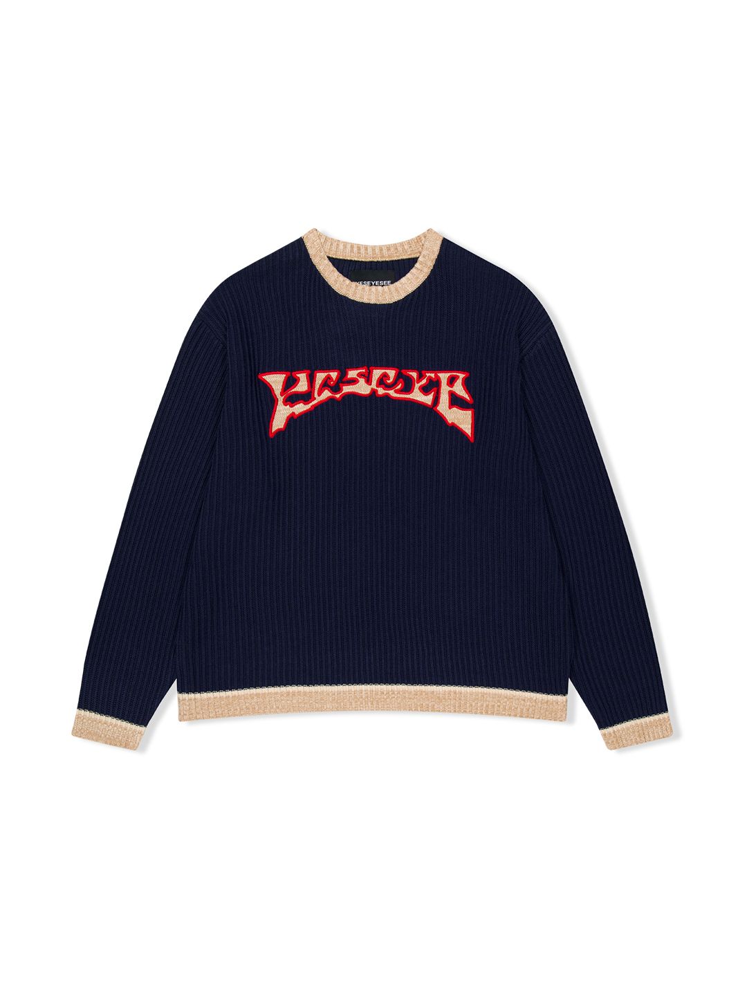 MUSINSA公式 | YESEYESEE Logo Applique Knit Pullover Navy