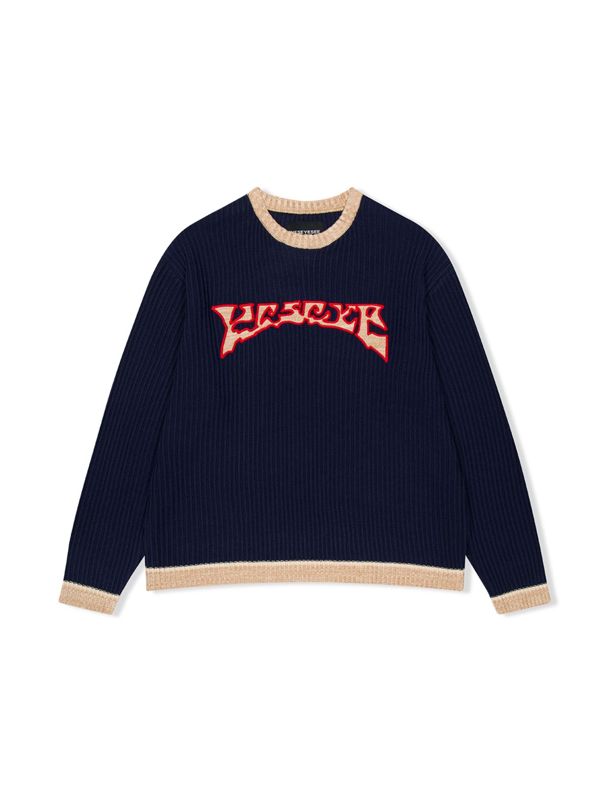 예스아이씨(YESEYESEE) Logo Applique Knit Pullover Navy