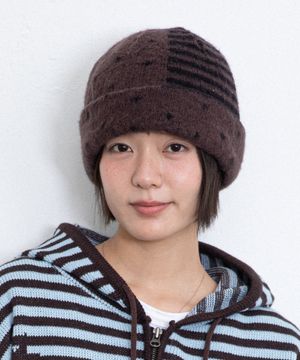 DOT STRIPE BEANIE_BROWN(IK2FFMAB21A)