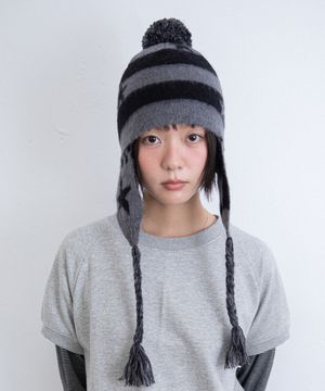 STAR STRIPE EARFLAP BEANIE_BLACK(IK2FFMAB22A)