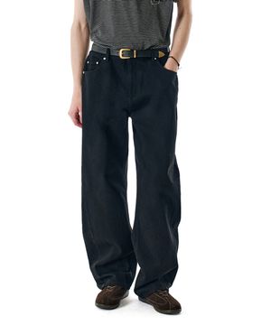 [옷미새 미홀 콜라보]Curved Tapered Barrel-Fit Denim Pants [BLACK]_SEPT072BLACK