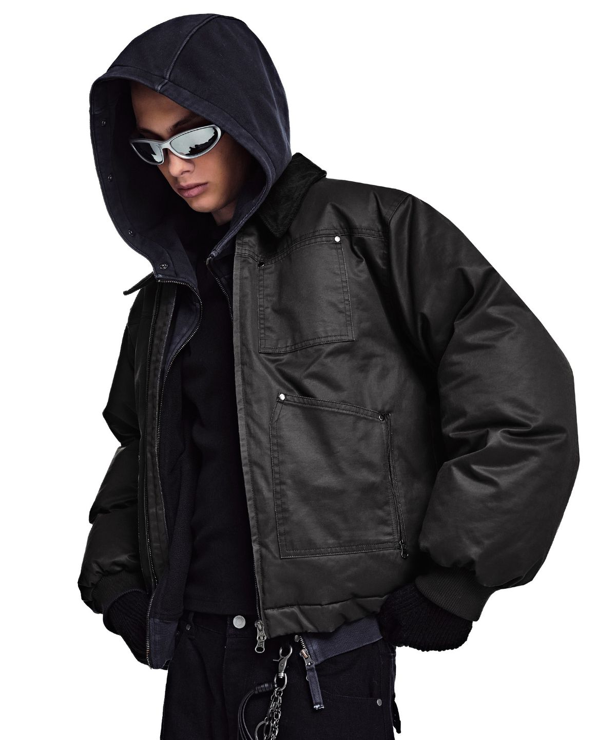 세컨모놀로그(SECONDMONO) [리뉴얼ver.]Waxed Carpenter Pocket Work Padding [BLACK]_SEJP012BLACK