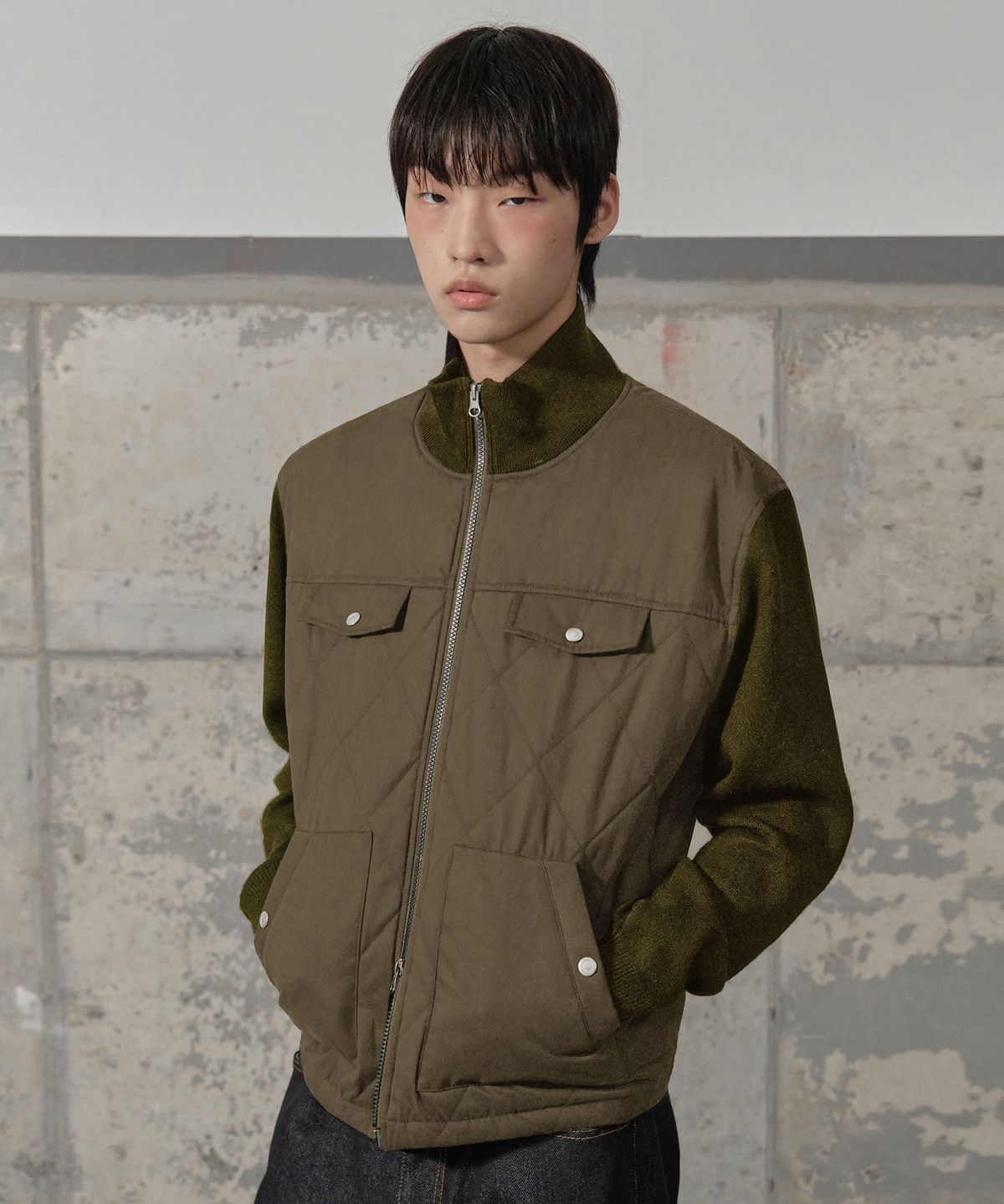 세컨모놀로그(SECONDMONO) 니트 레이어드 CN 헌팅 경량 패딩 [BEIGE]_SEJP014BEIGE