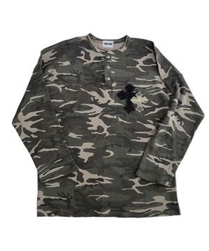 Double Cross Camouflage Henley Neck T-shirt ((khaki))
