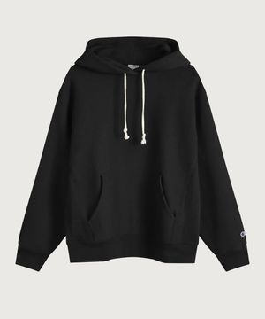 리버스위브 루즈핏 기모 후드 티셔츠 Black