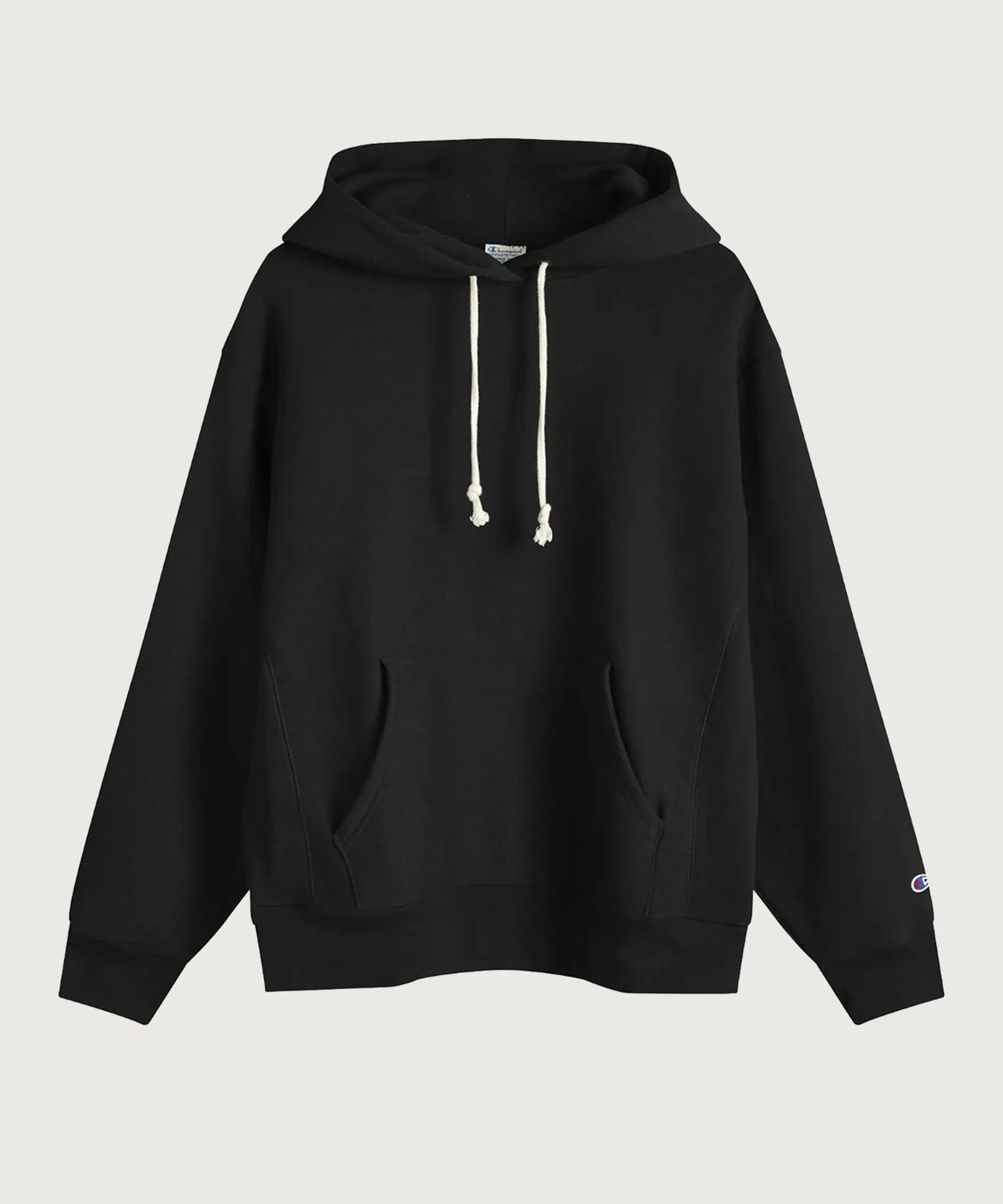 챔피온(CHAMPION) 리버스위브 루즈핏 기모 후드 티셔츠 Black