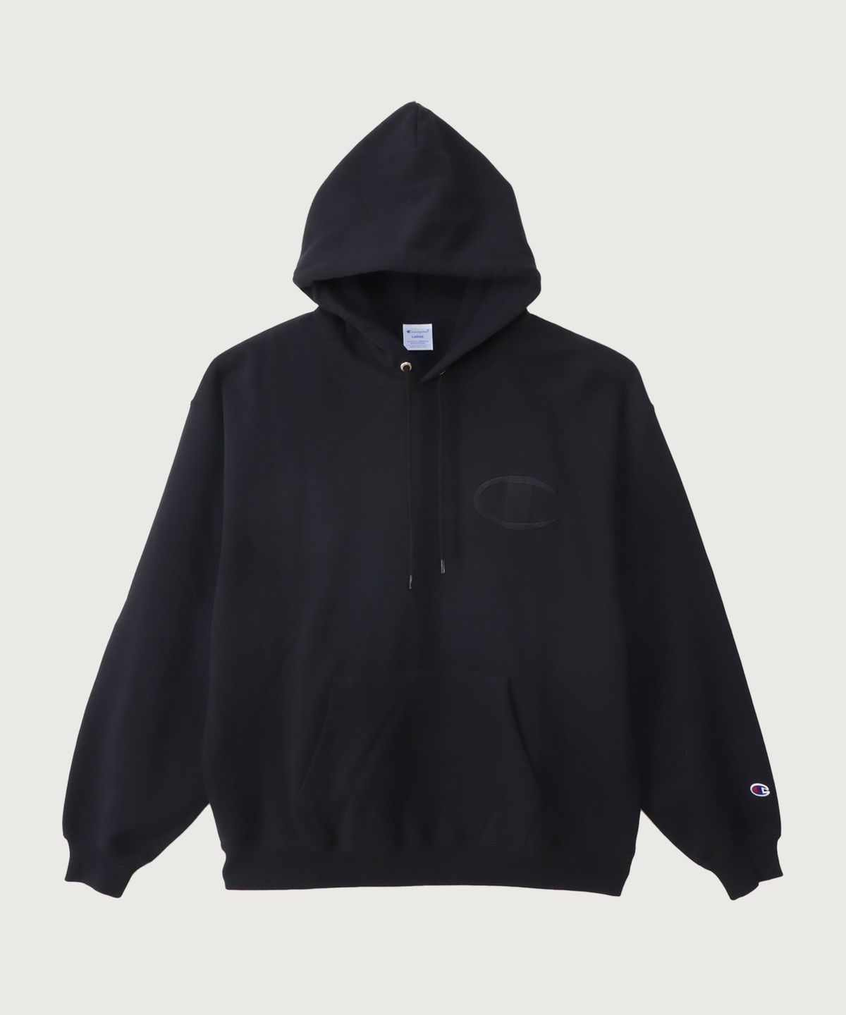 챔피온(CHAMPION) 빅 C로고 오버핏 후드 티셔츠 Black