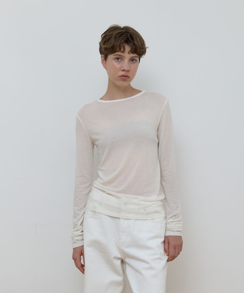 SHEER BOAT NECK TOP_IVORY