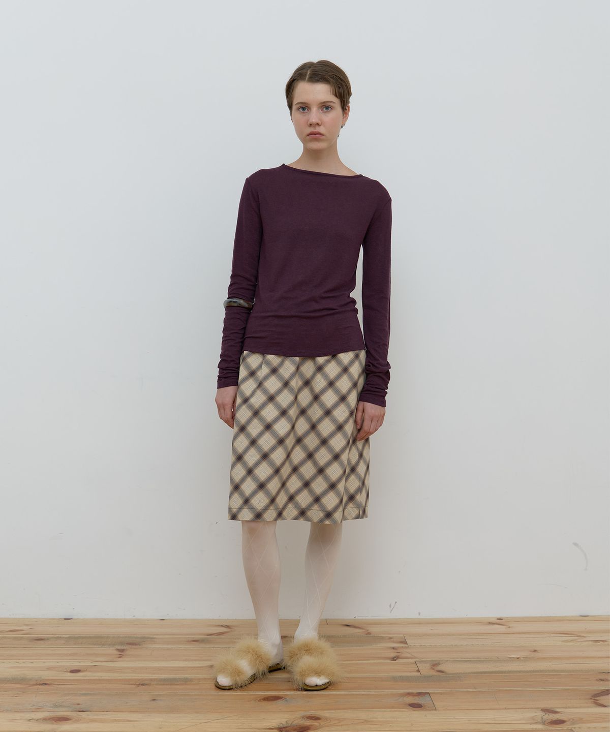 마조네(MA JOURNEE) SHEER BOAT NECK TOP_PURPLE