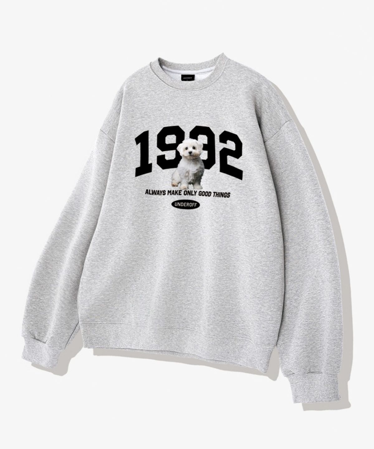 언더오프(UNDEROFF) 어센틱 릴렉스드 1992퍼피 맨투맨 스웨트 그레이
