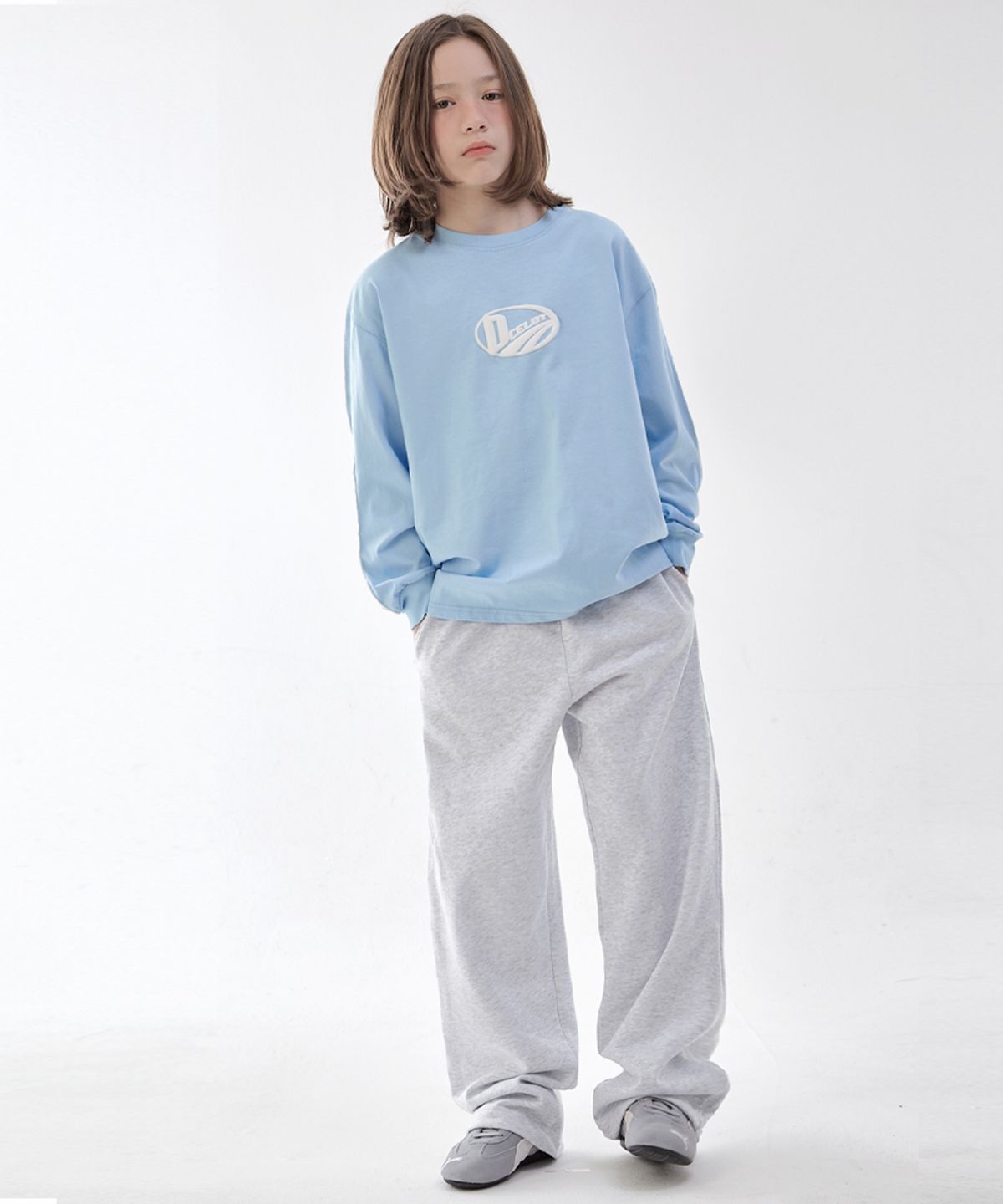 오실롯 주니어(OCELOT JUNIOR) [SET] 포인트로고 + 일자 스웻팬츠 (블루/라이트그레이)
