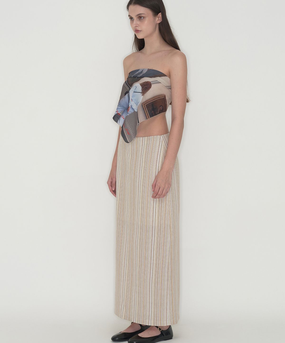 떨스티클럽(THIRSTYCLUB) Multi stripe maxi skirt - Beige
