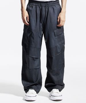 사이드 빅 카고 디링 코팅 워시드 팬츠 블랙