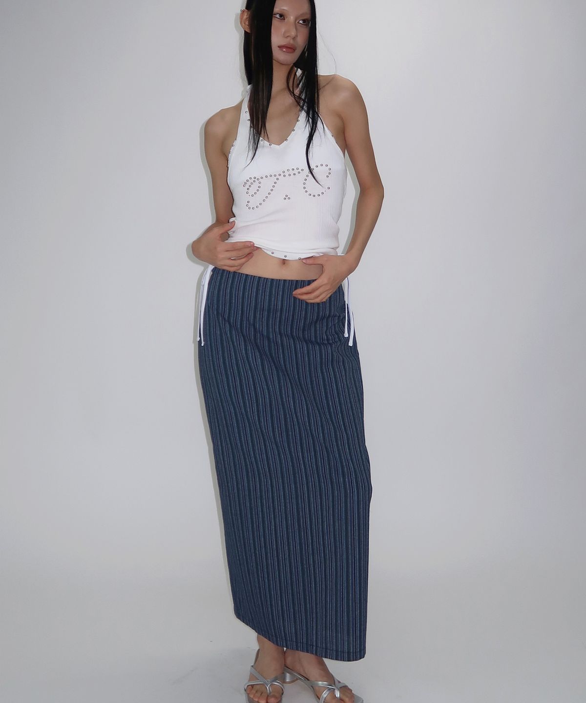 떨스티클럽(THIRSTYCLUB) Multi stripe maxi skirt - Navy