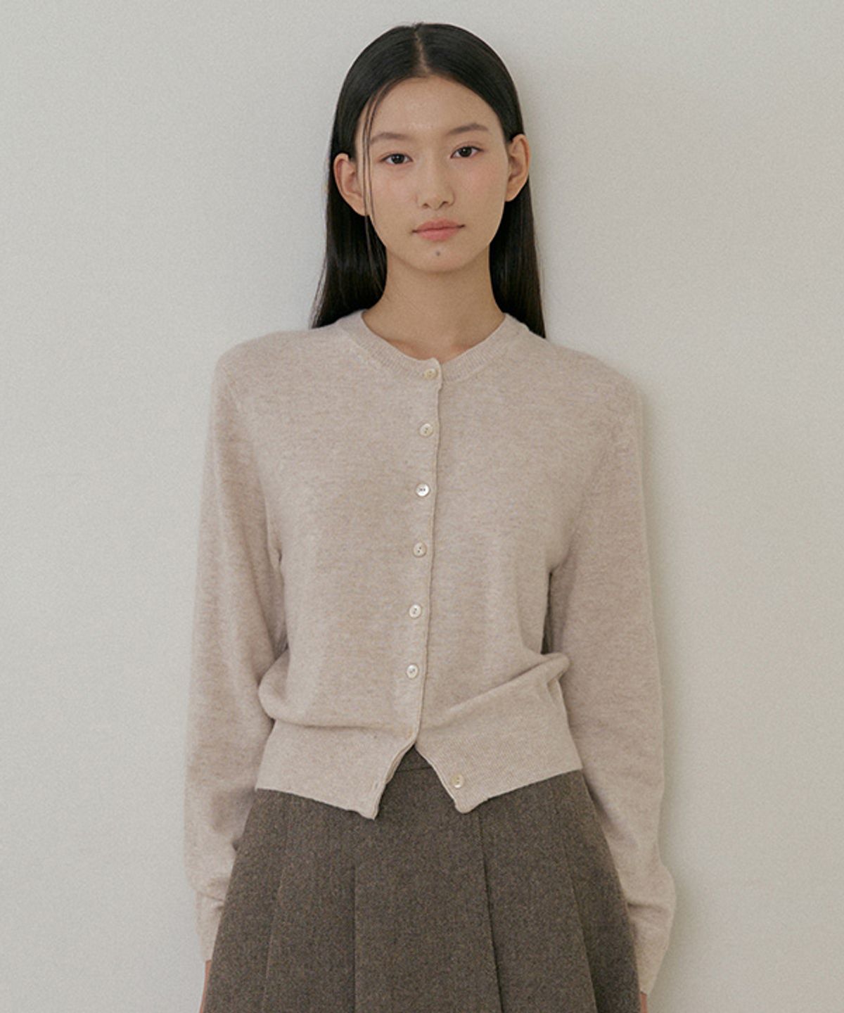 링서울(LINGSEOUL) cashmere round knit cardigan-beige