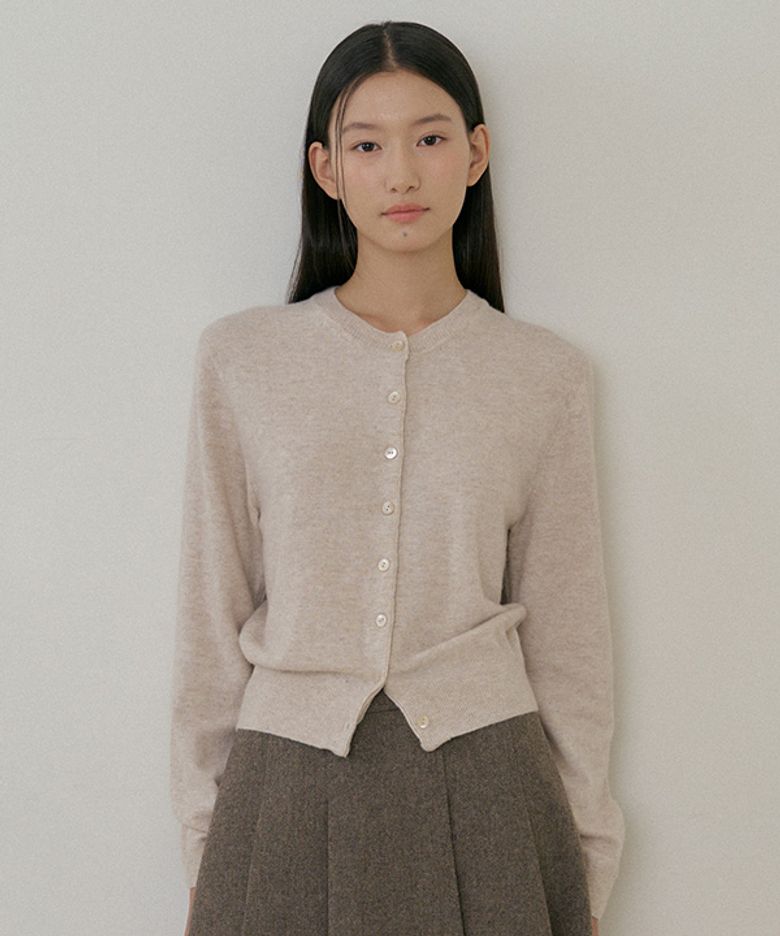 cashmere round knit cardigan-beige