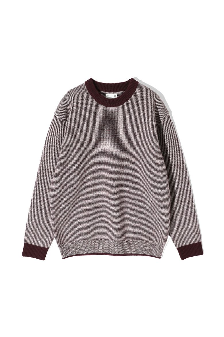 Earnest Border Crewneck Knit Burgundy