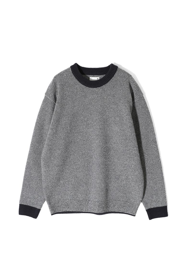 Earnest Border Crewneck Knit Navy