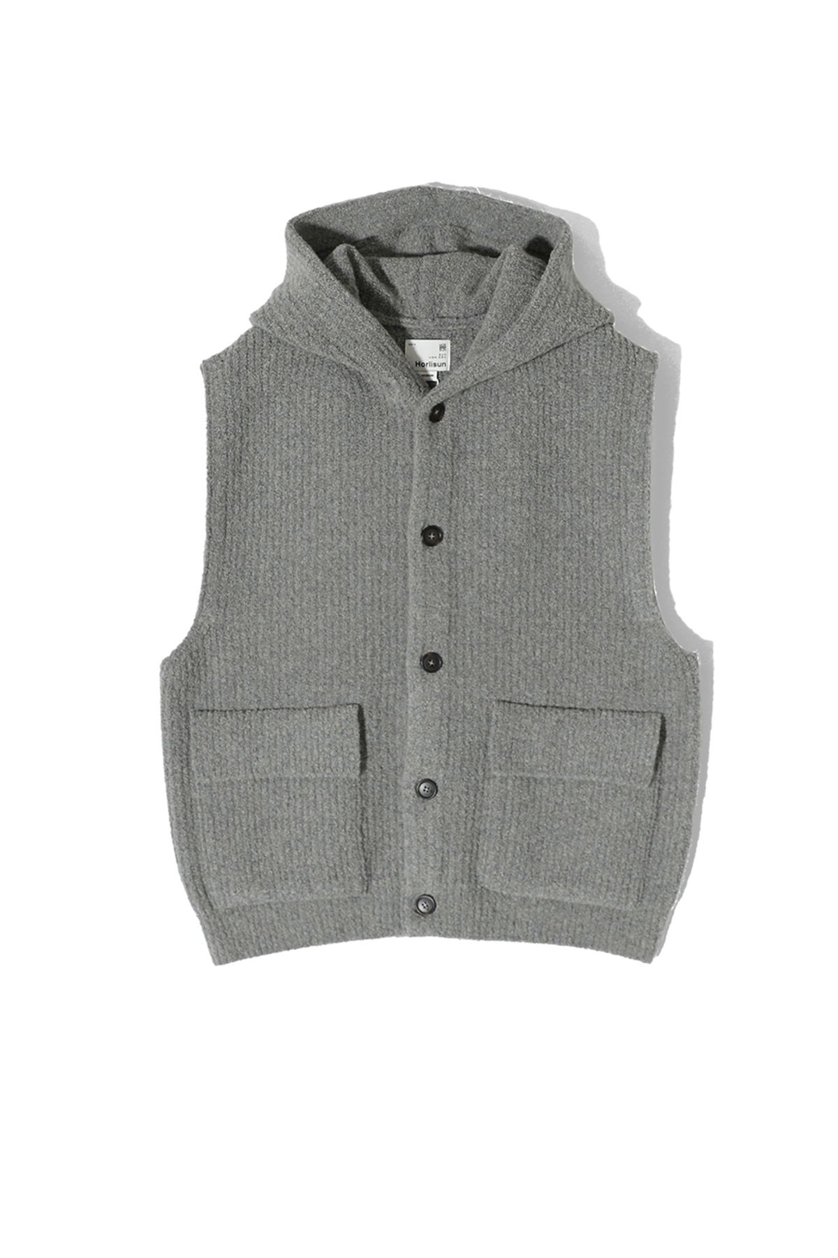 홀리선(HORLISUN) Acorn Boucle Hood Knit Cardigan Vest Multi Gray