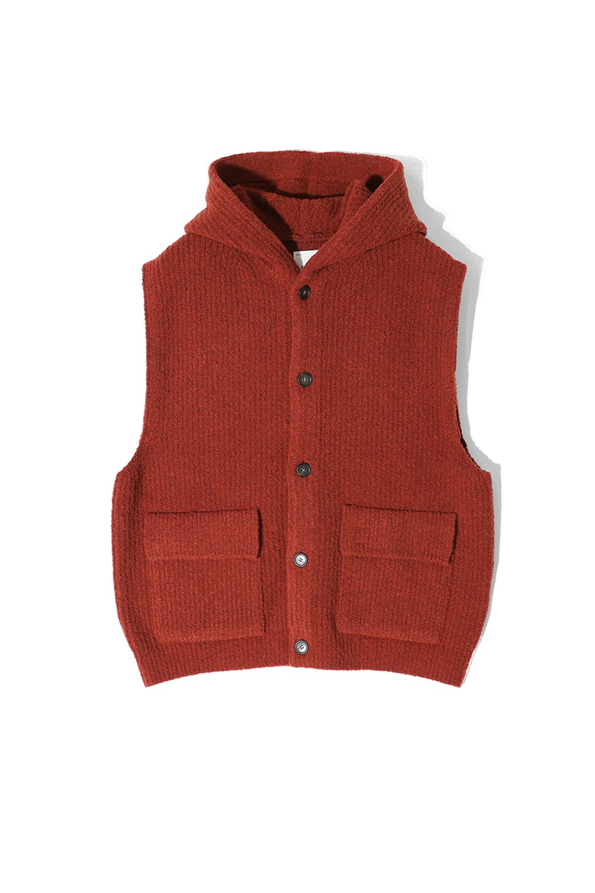 홀리선(HORLISUN) Acorn Boucle Hood Knit Cardigan Vest Melange Brick