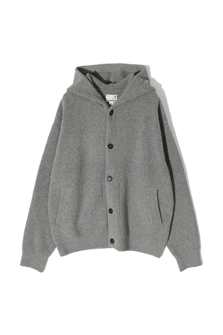Acorn Boucle Hood Knit Cardigan Multi Gray