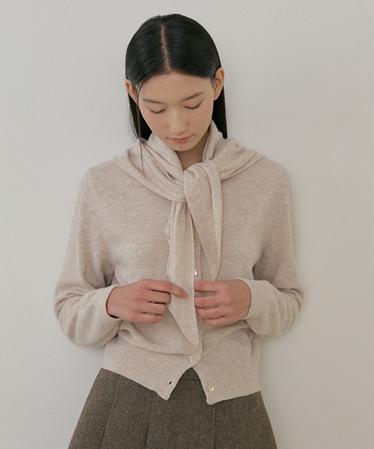 링서울(LINGSEOUL) cashmere knit scarf-beige