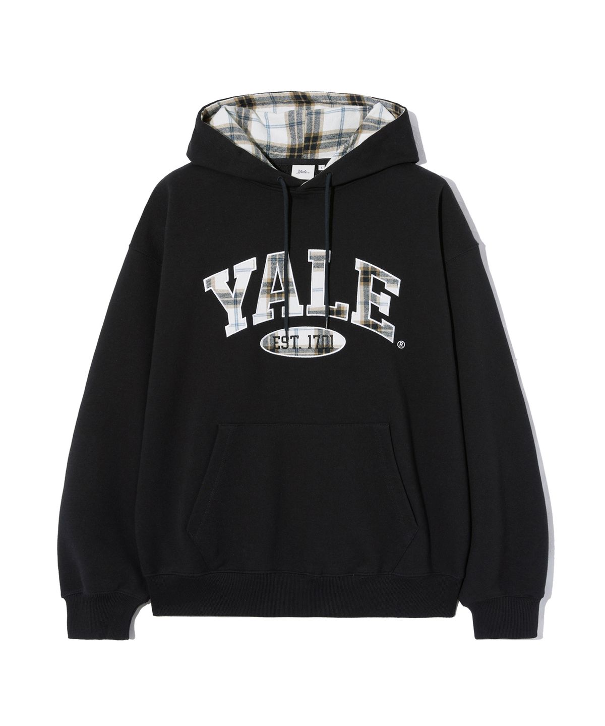 예일(YALE) 체크 투톤아치 후드_블랙