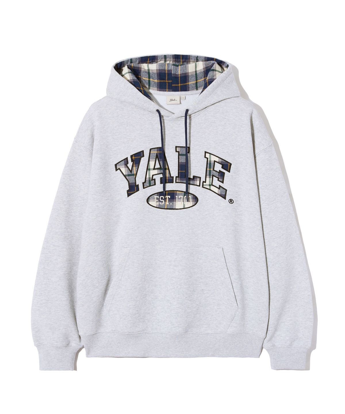 예일(YALE) 체크 투톤아치 후드_그레이