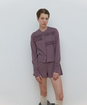 STRIPE FRILL CARDIGAN_GREY