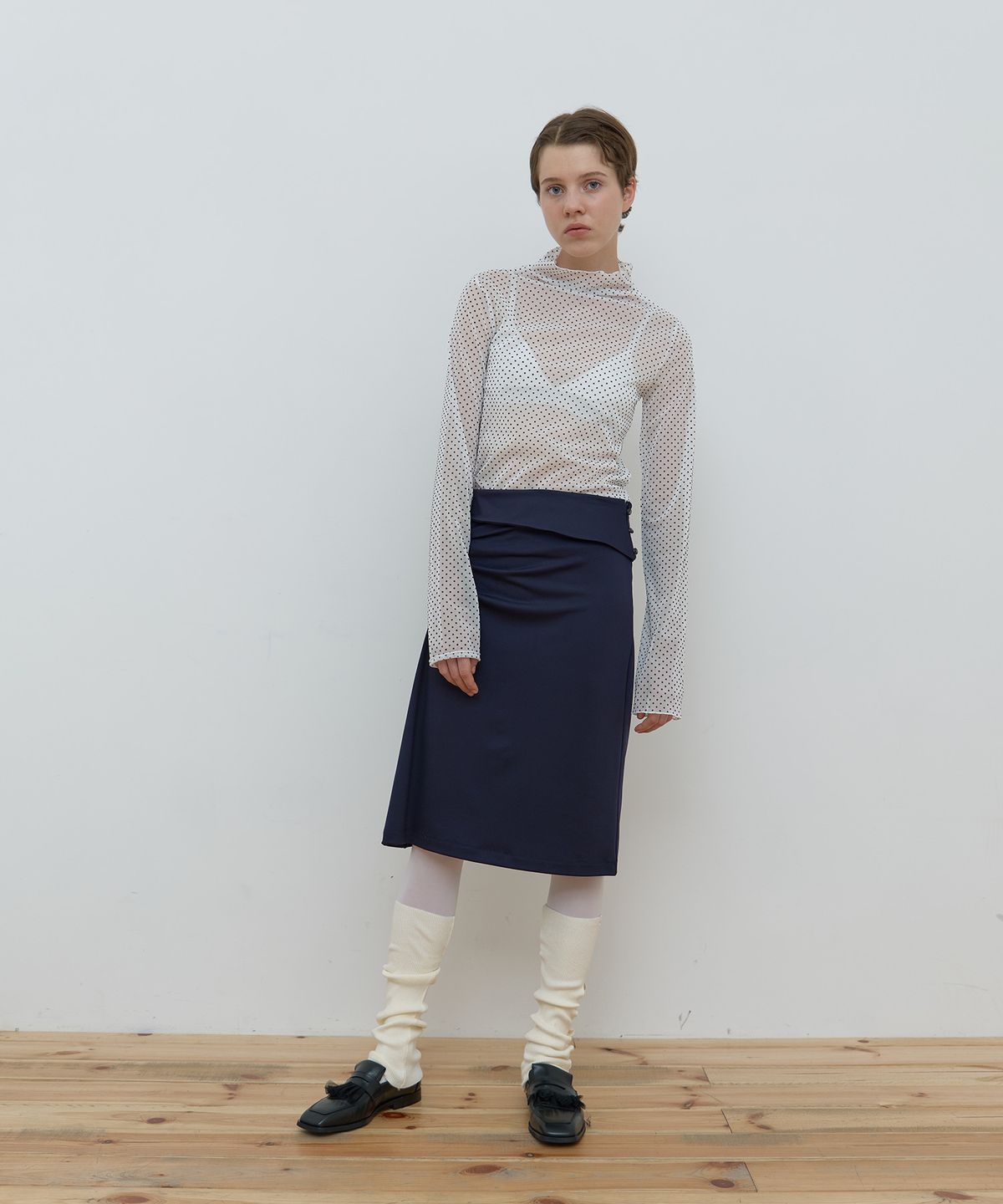 마조네(MA JOURNEE) PIN TUCK JERSEY SKIRT_NAVY