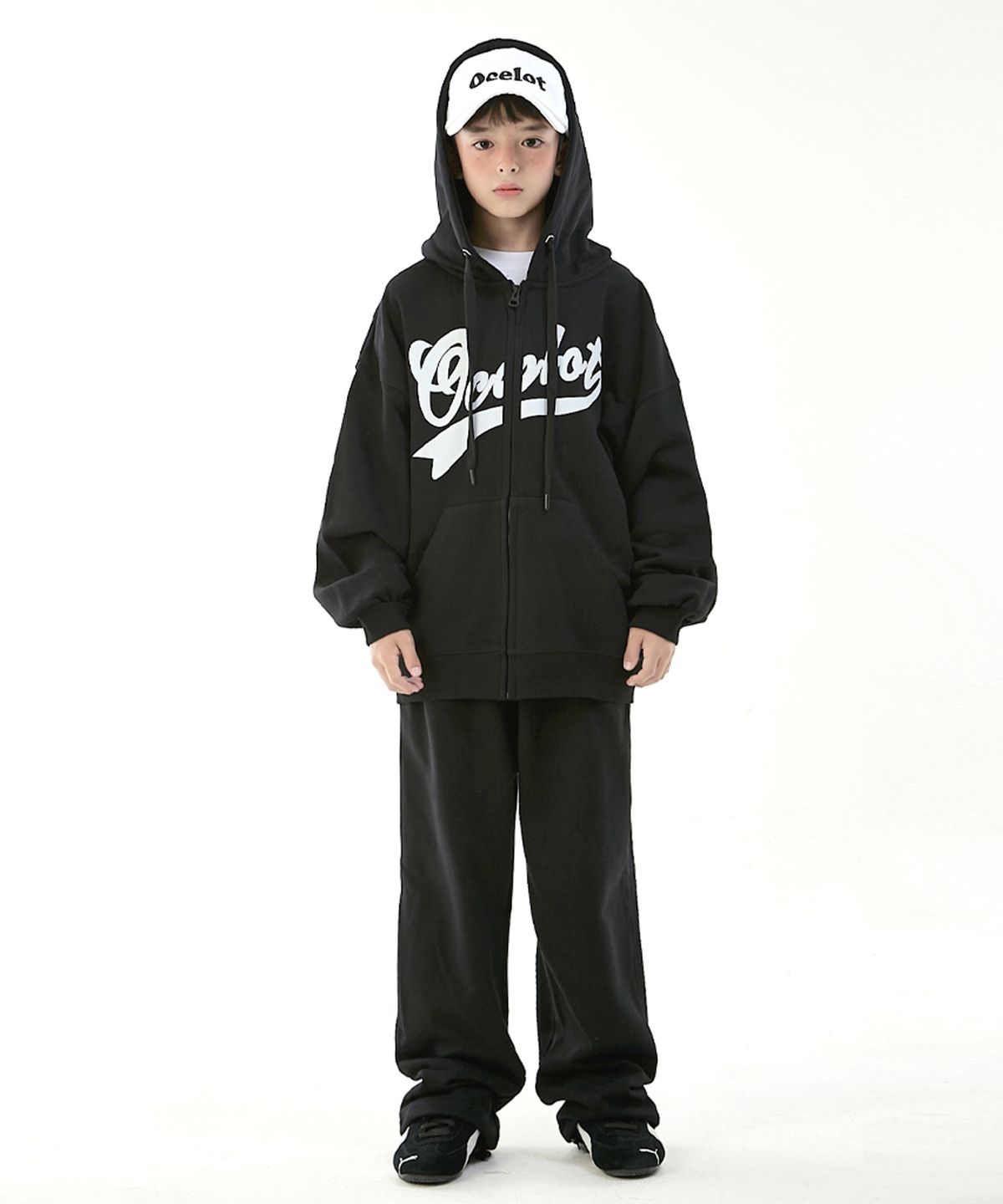 오실롯 주니어(OCELOT JUNIOR) [SET] 리본후드집업 + 일자스웻 (블랙)